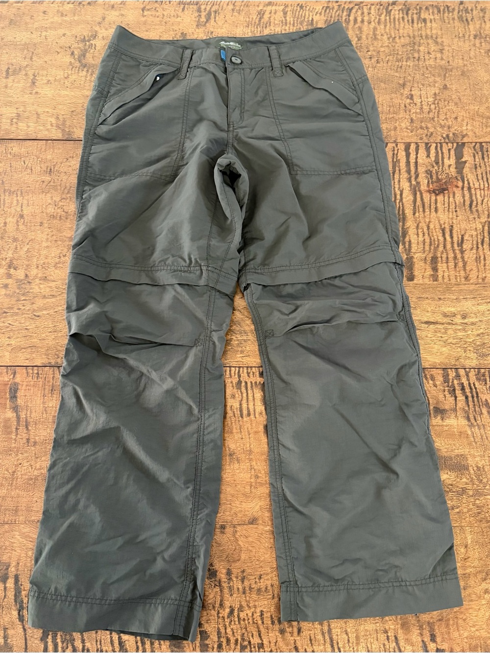 Eddie Bauer Womens Convertible Hiking Pant Zip Off Legs Nylon Dark Green Gray 12